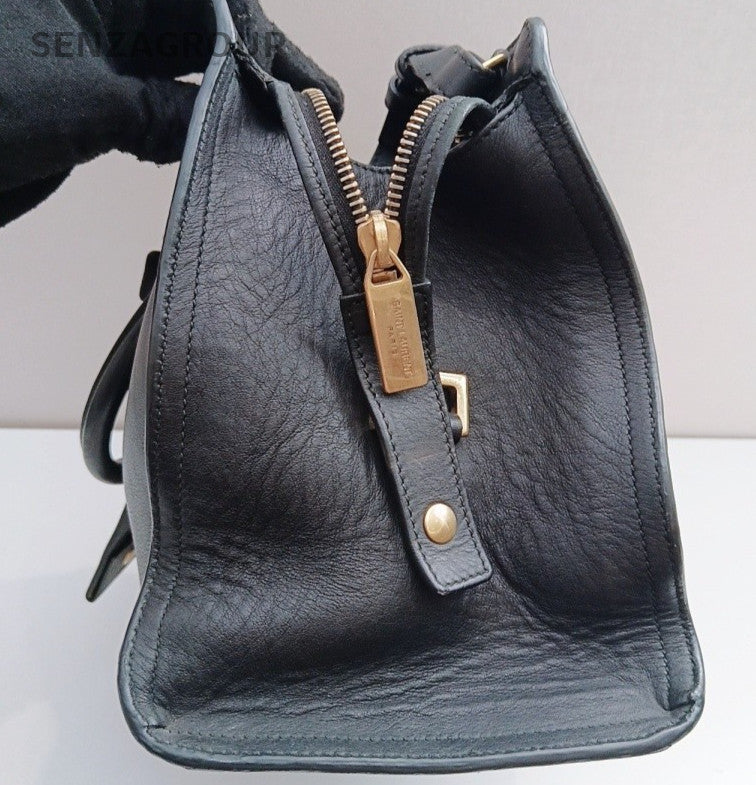 Saint Laurent Calfskin 2Way Top Handle Bag Crossbody Black Gold Women Classic
