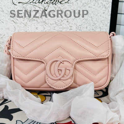 Gucci Mini Marmont Bag Pink Ceramic Button Chain Shoulder Bag Women's Fashion