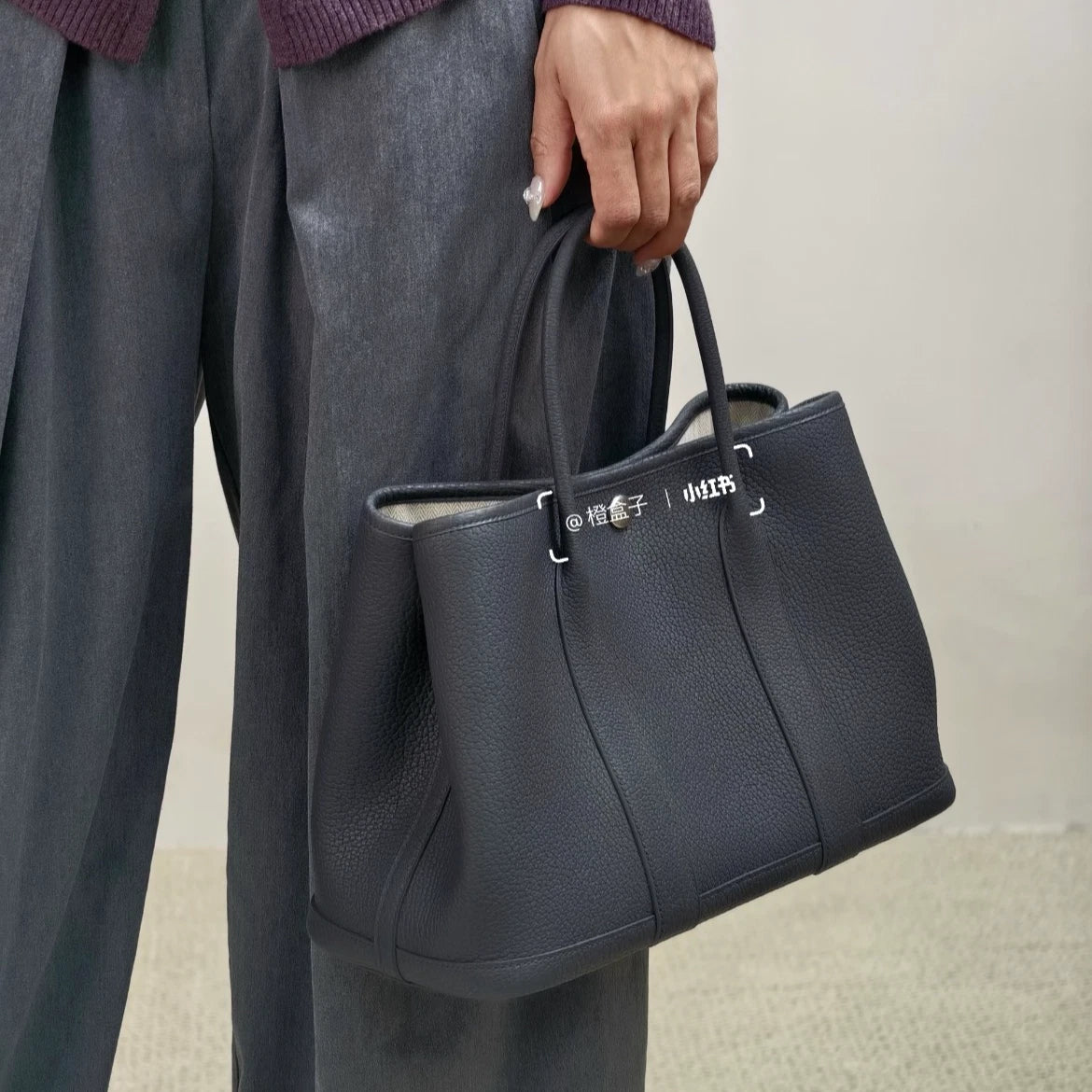 Excellent Hermes Garden Party30 Calfskin Black Tote Handbag Silver Hardware