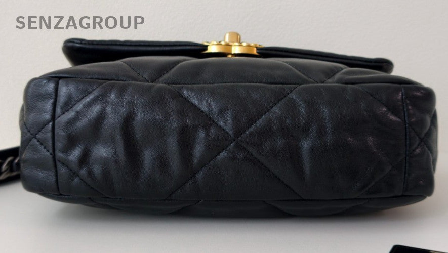 Chanel 19 PM Chain Shoulder Bag Black Gold Used Women Classic Diamond Pattern