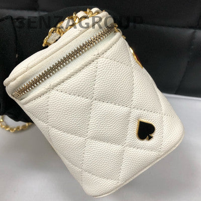 Chanel White Gold Calfskin Poker Card Box Bag Chain Shoulder Crossbody Women