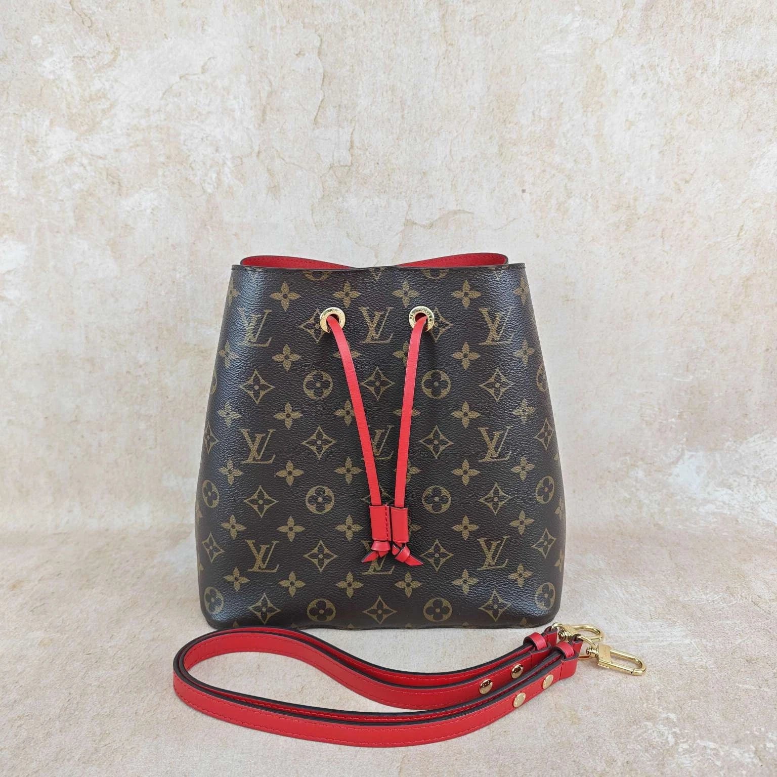 Louis Vuitton NEONOE Monogram Canvas Red Bucket Bag For Women