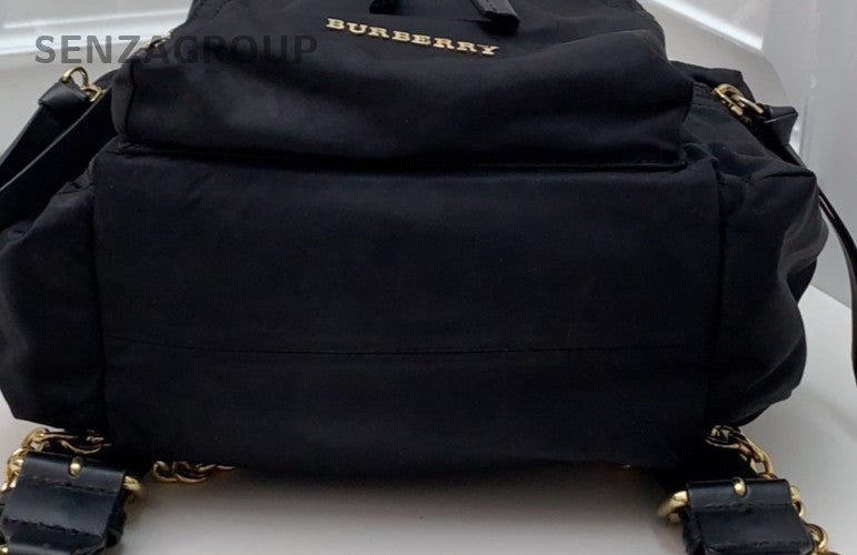 Burberry Nylon Backpack Black Gold Used Women Classic