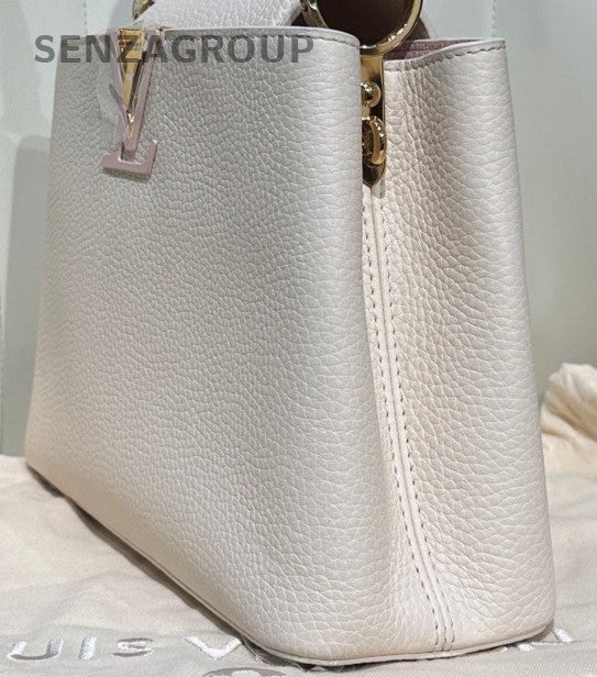 Louis Vuitton Capucines BB Top Handle Bag Crossbody Cream Color Gold Used Women