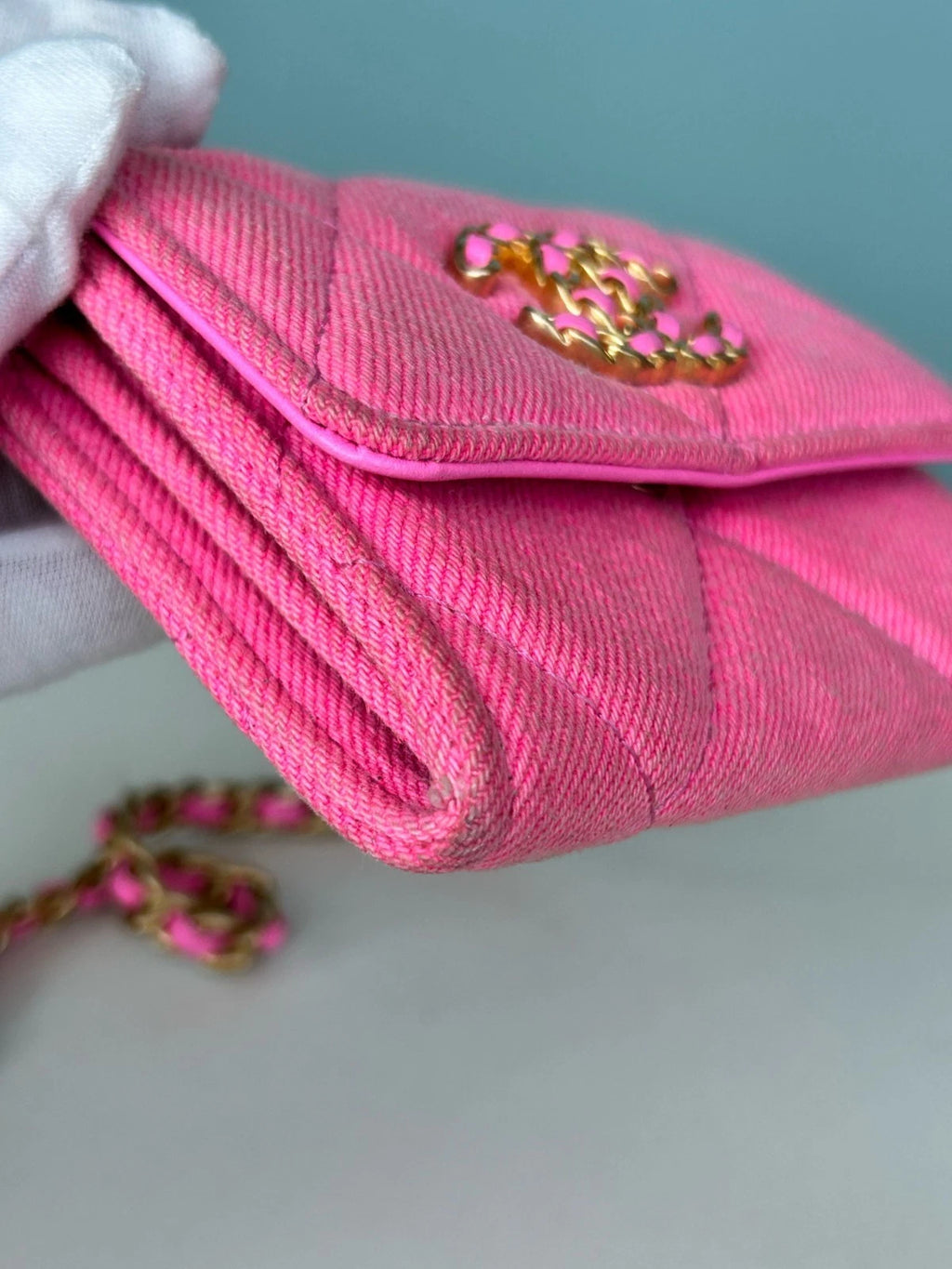 Chanel Denim Mini Chain Crossbody Bag Pink Women Fashion