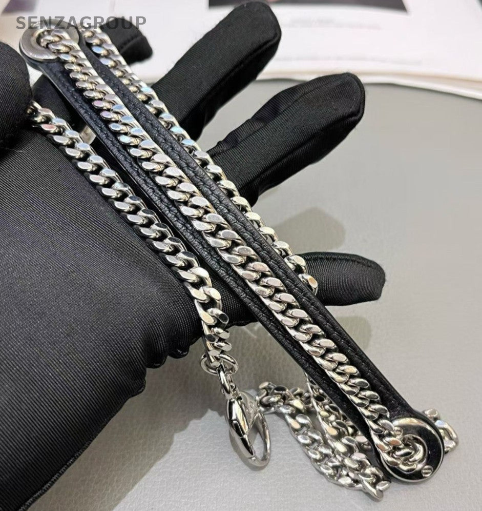 Christian Dior Lady Dior Chain Top Handle Bag Crossbody Black Red Silver Women