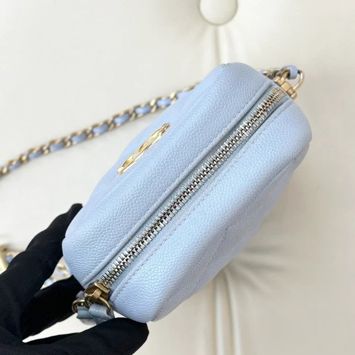 Chanel Calfskin Diamond Chain Crossbody Blue Gold Used Women Classic S