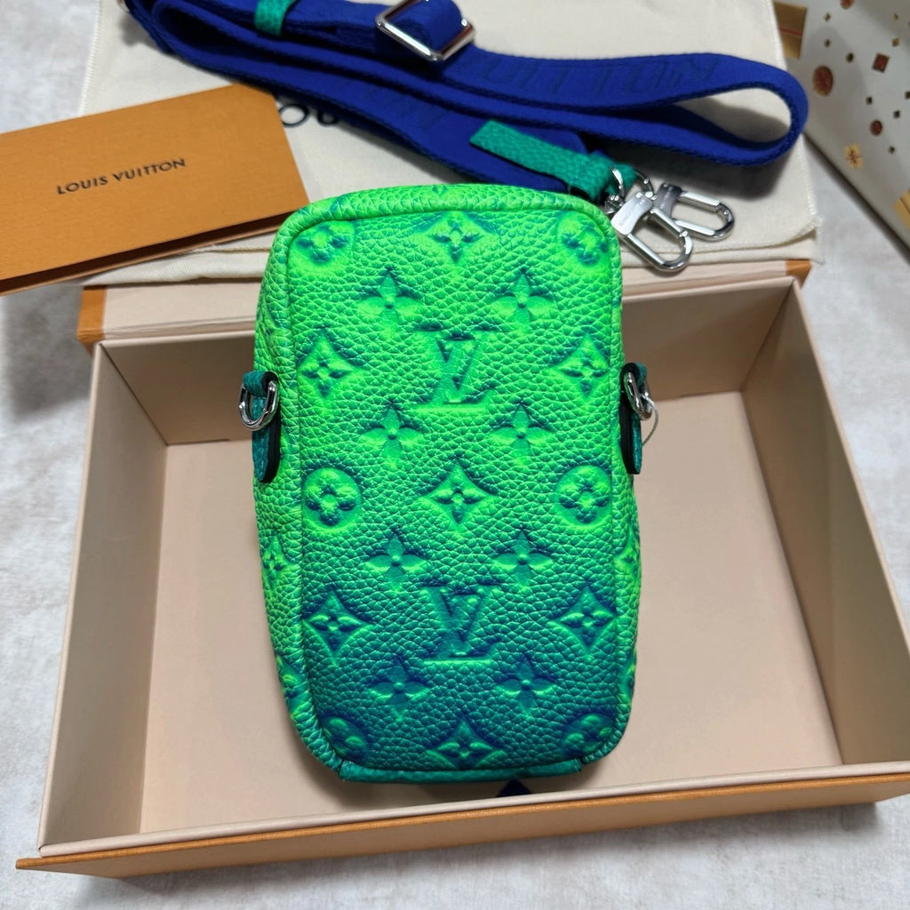 Louis Vuitton Taurillon Illusion Double Phone Flap Pouch Green Crossbody