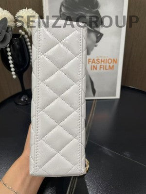 Chanel Kelly Grey Quilted Chain Shoulder Bag Classic Women's