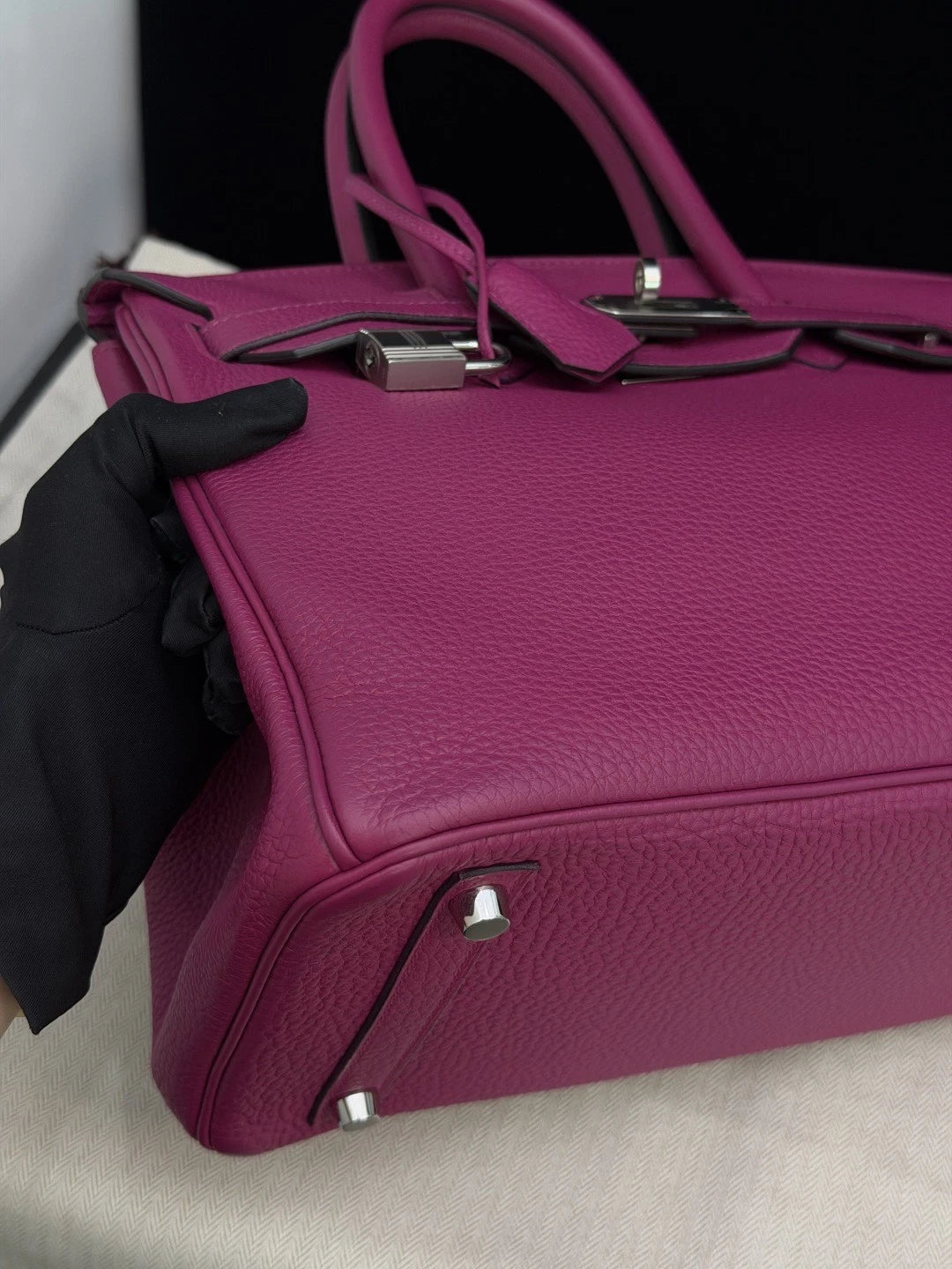 Authentic Hermes Birkin30 Togo Leather Purple Silver Hardware Tote Handbag