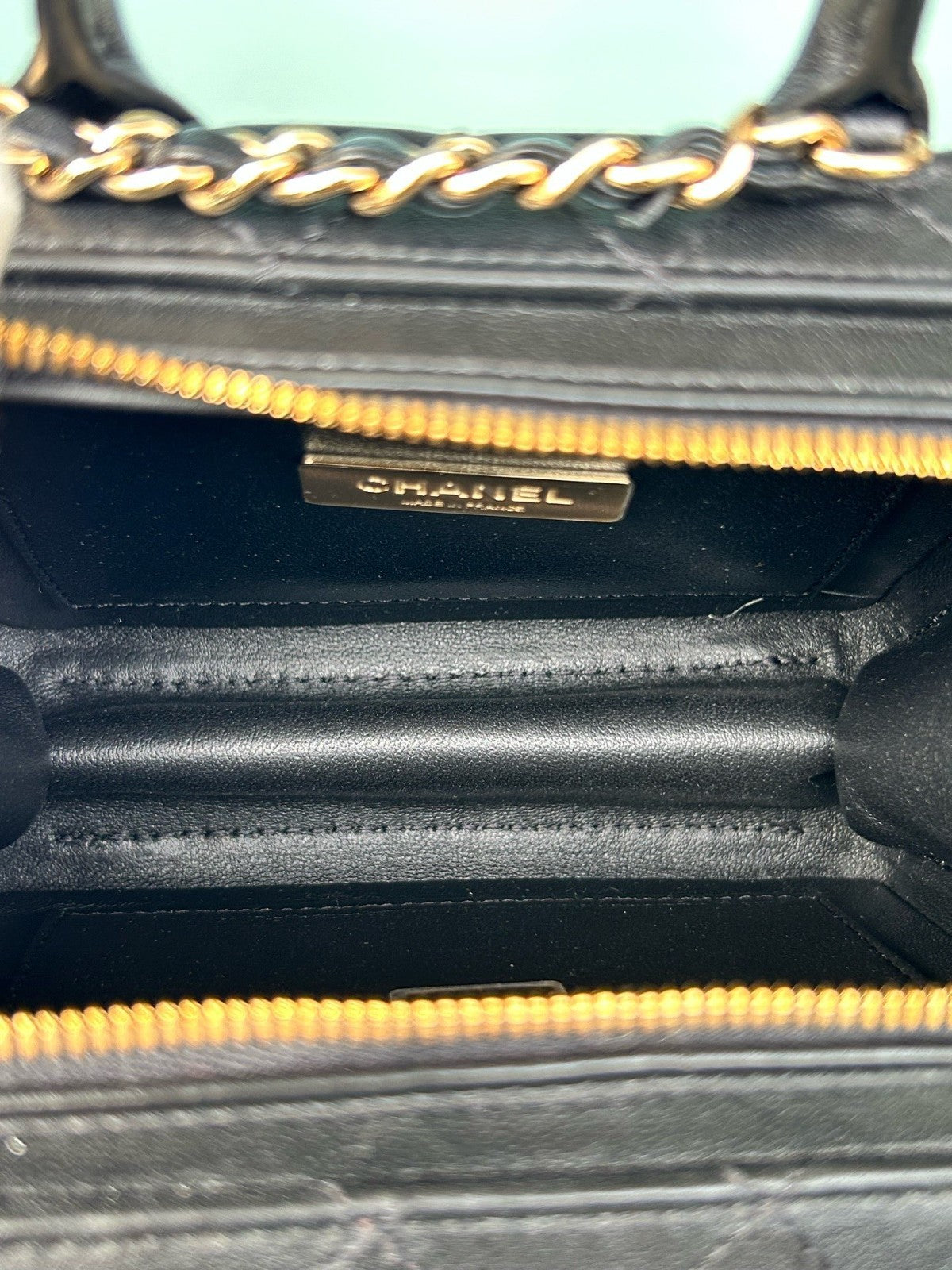 Chanel Camera Case PM Chain Top Handle Crossbody Black Gold Women Classic