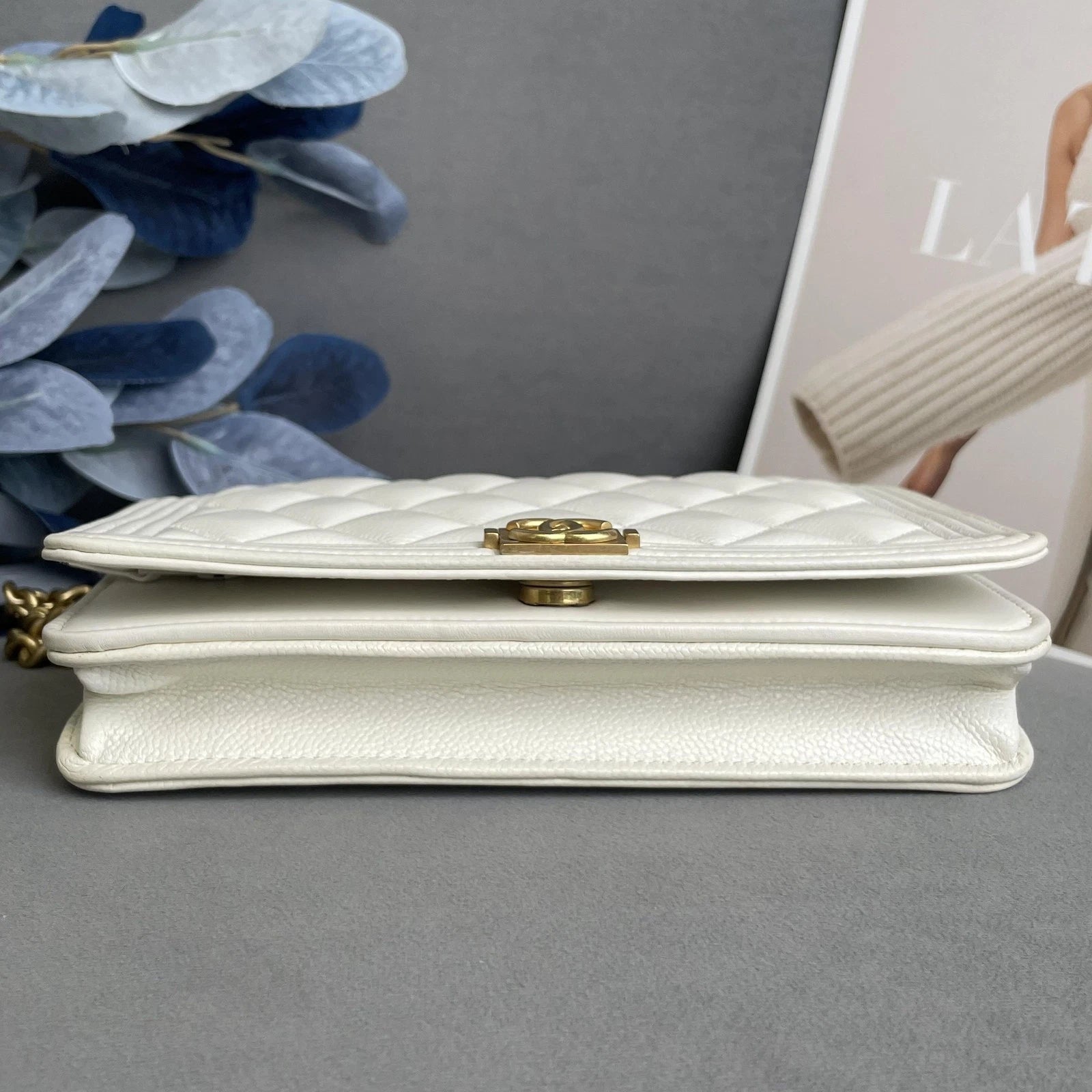 CHANEL White Gold Leather LeBoy WOC Crossbody Bag For Women