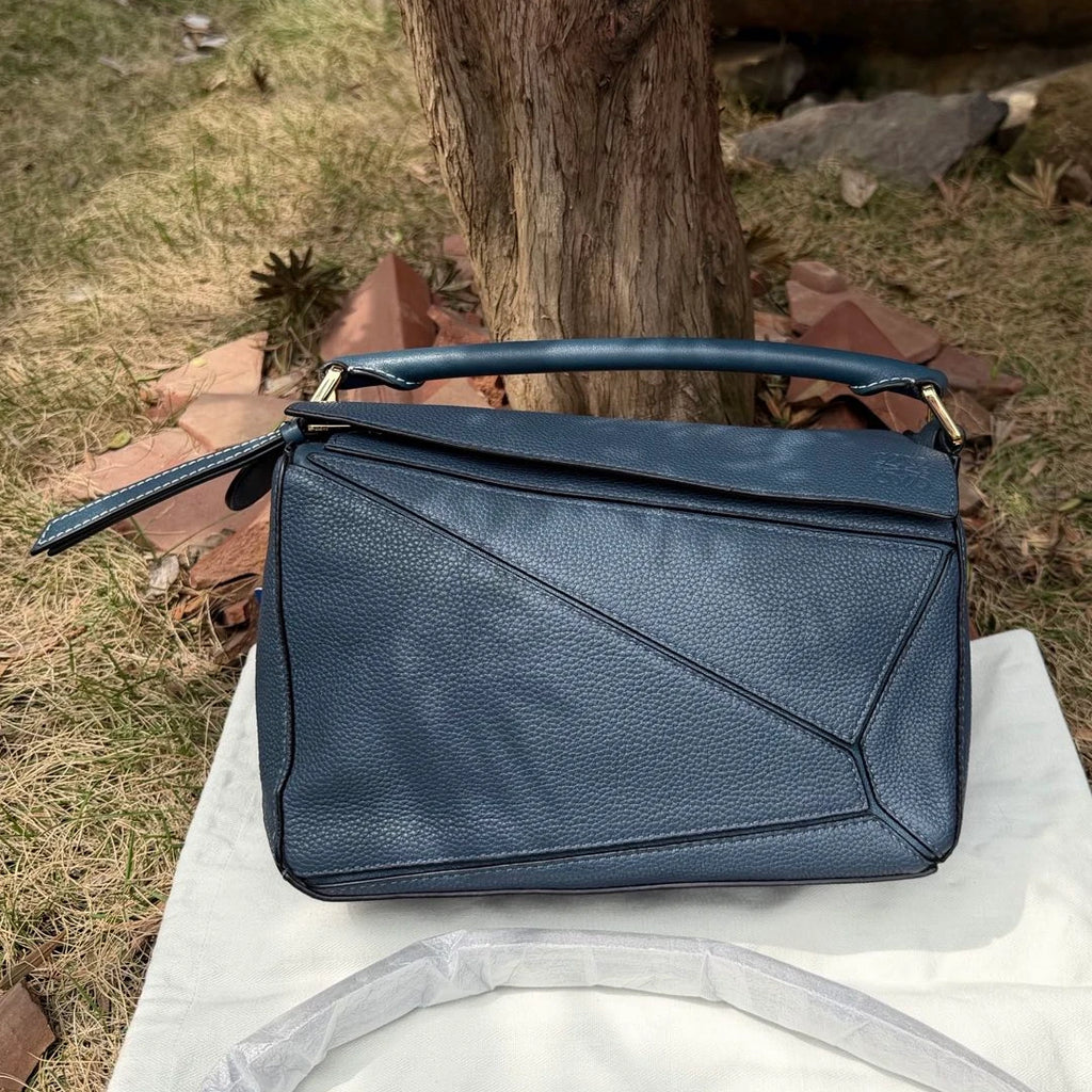 Loewe Puzzle PM Top Handle Crossbody Bag Blue Gold Women Classic