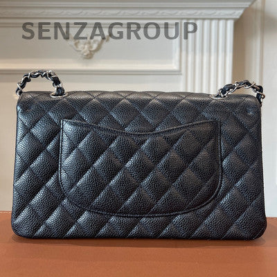 Chanel Classic Flap Black Silver Quilted Chain Shoulder Bag Women's Fashion