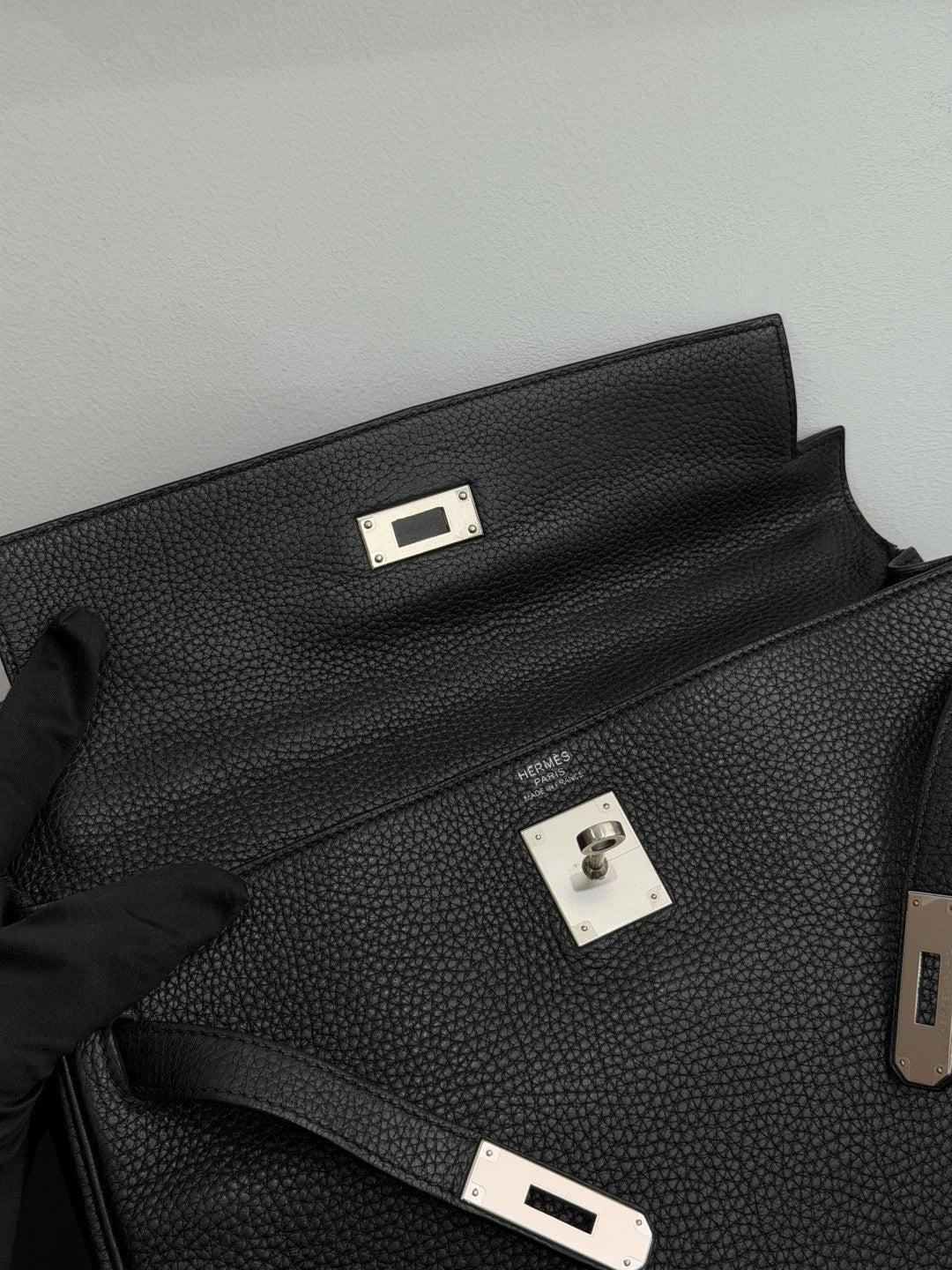 Authentic Hermes Kelly 32 Togo Tote Top Handle Crossbody Bag Black SHD