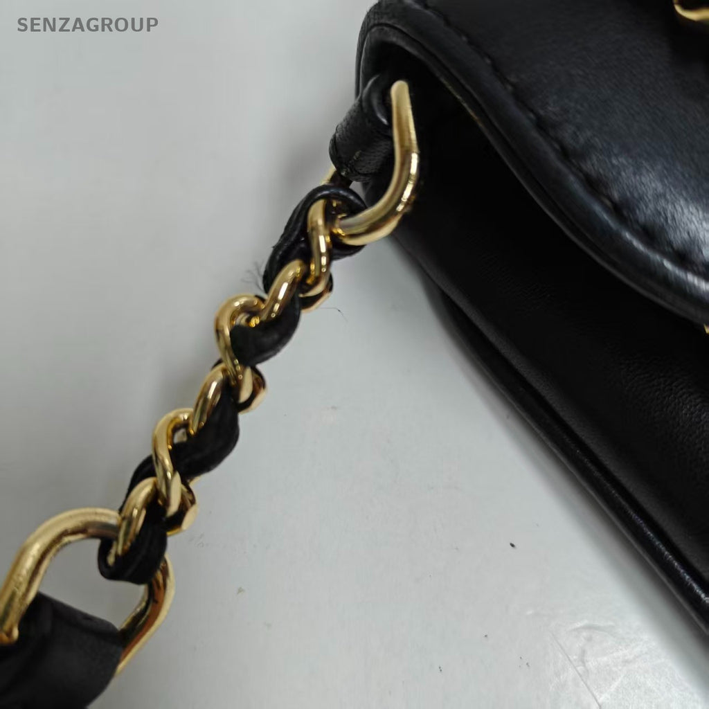 Chanel Timeless Diamond Chain Shoulder Bag Crossbody Black Gold Women Classic
