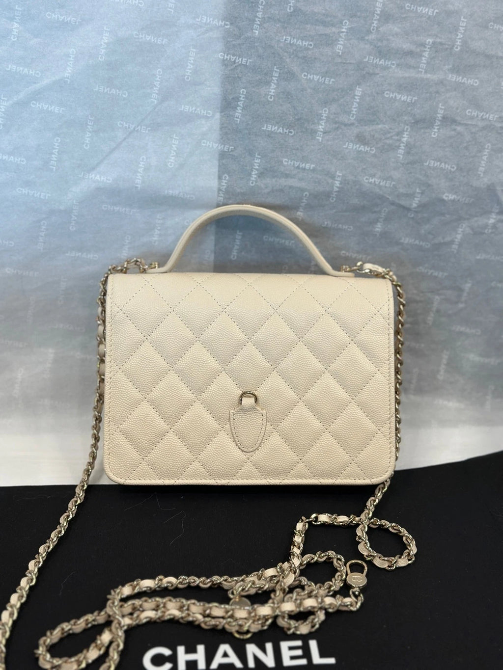 CHANEL Beige Leather Backpack Crossbody Shoulder Handbag Women