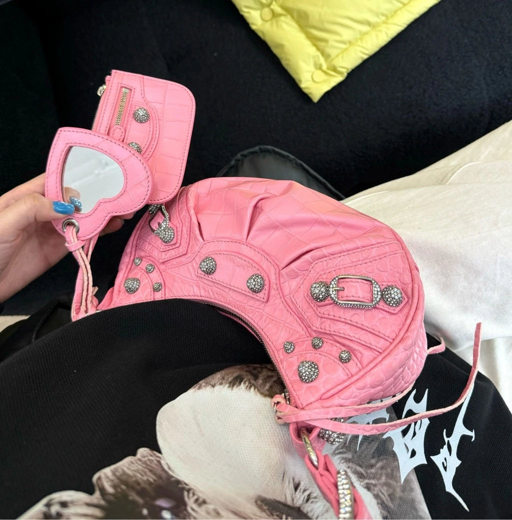 Balenciaga Pink Leather Le Cagole XS Motorcycle Shoulder Bag For Women