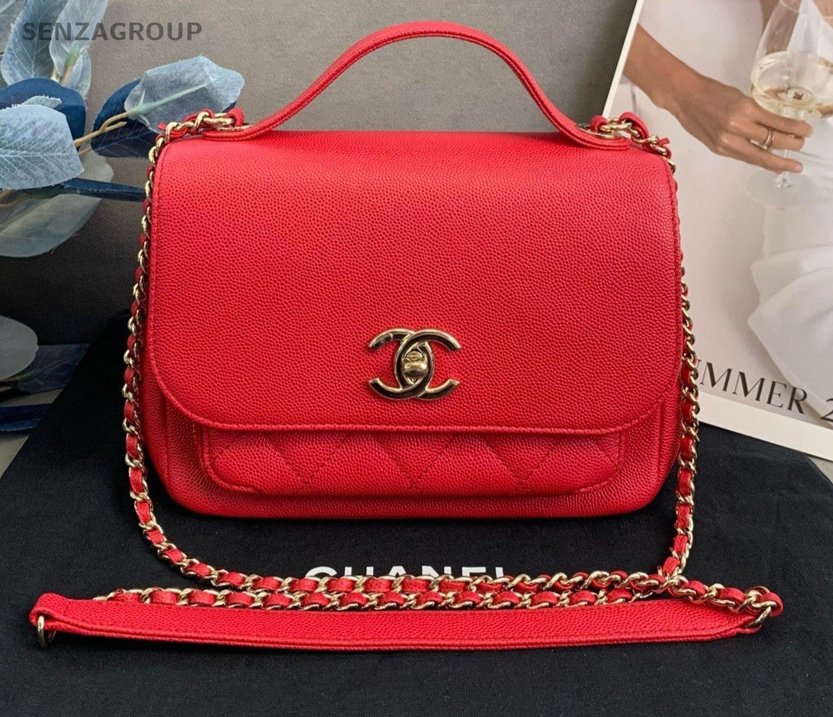 CHANEL Caviar  Top Handle 2way Shoulder bag Red Women