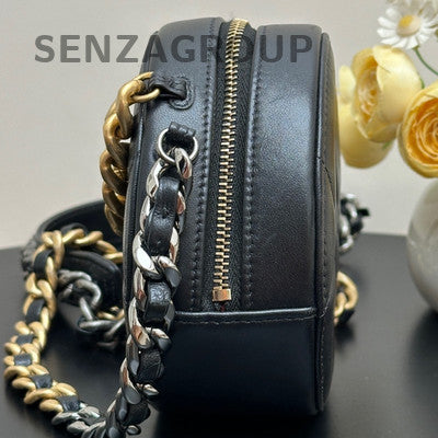 Chanel Black Gold Small Round Quilted Chain Crossbody Bag Classic Fashion