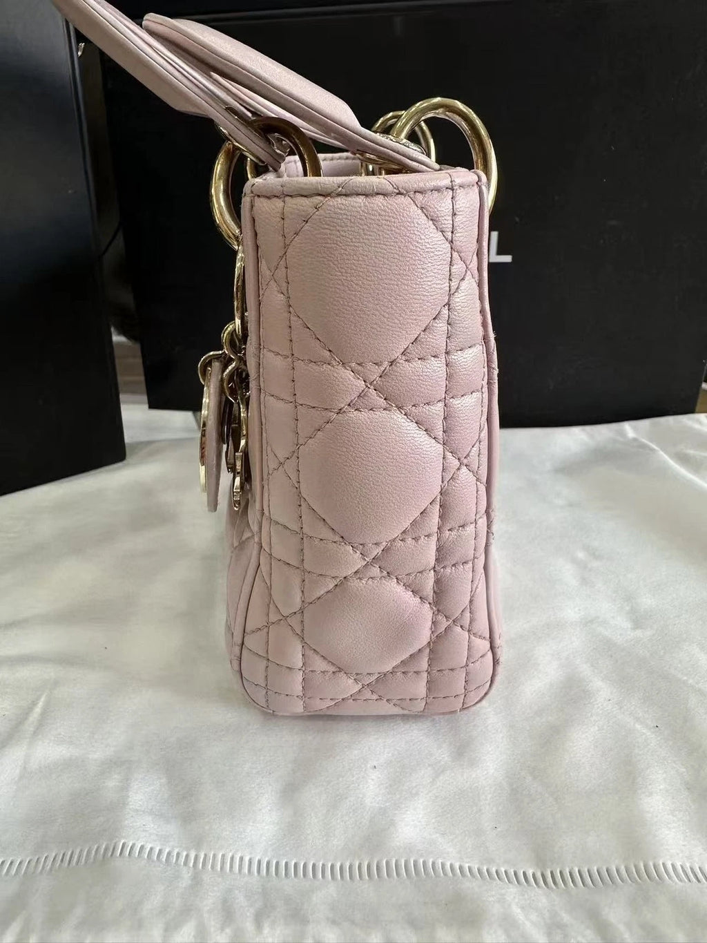 Dior Lady 3 Pink Patent Leather Top Handle Bag For Women
