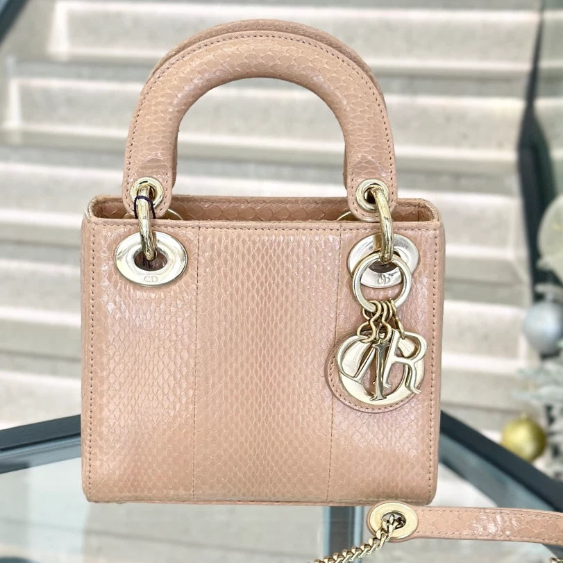 Christian Dior Lady Dior Chain Crossbody Top Handle Bag Pink Gold Women S