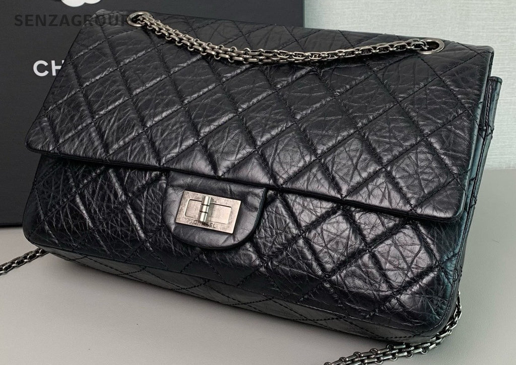 CHANEL 2.55 GM Diamond pattern Chain Shoulder bag Black Silver Women