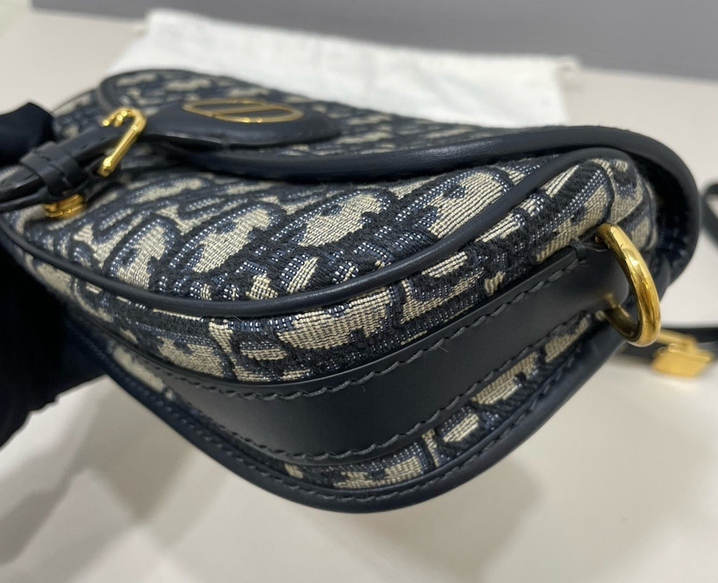 Christian Dior Oblique Bobby Shoulder Bag Black Gold Women Classic Fashion
