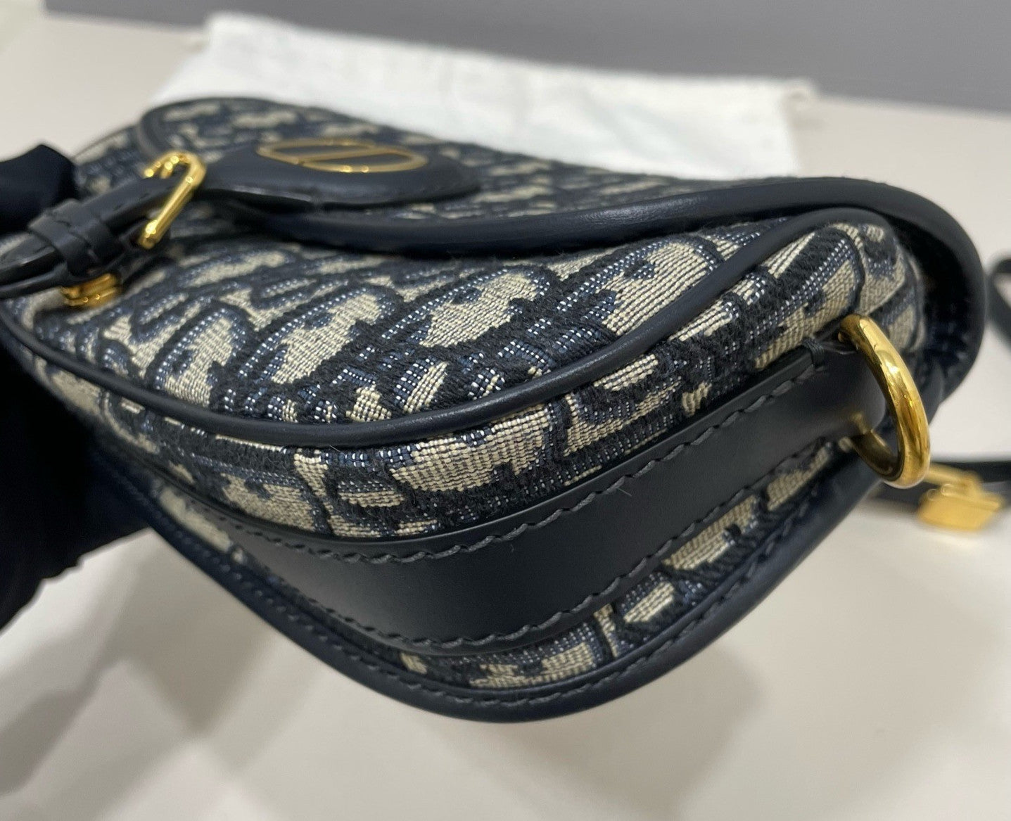 Christian Dior Oblique Bobby Shoulder Bag Black Gold Women Classic Fashion