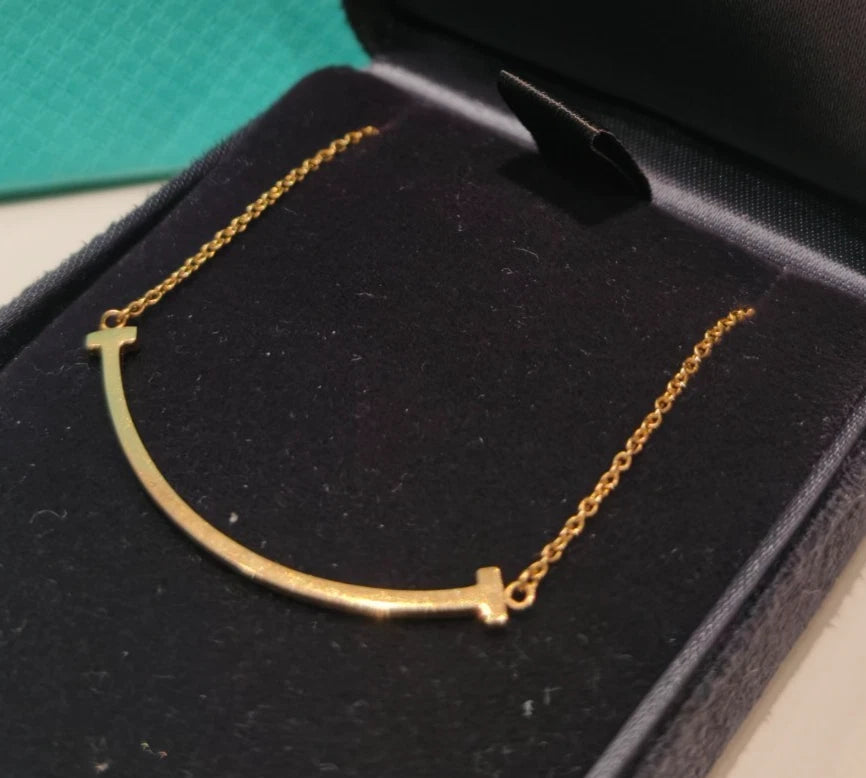 Authentic Tiffany &amp; Co. Tiffany T Small Smile Necklace 18K Yellow Gold