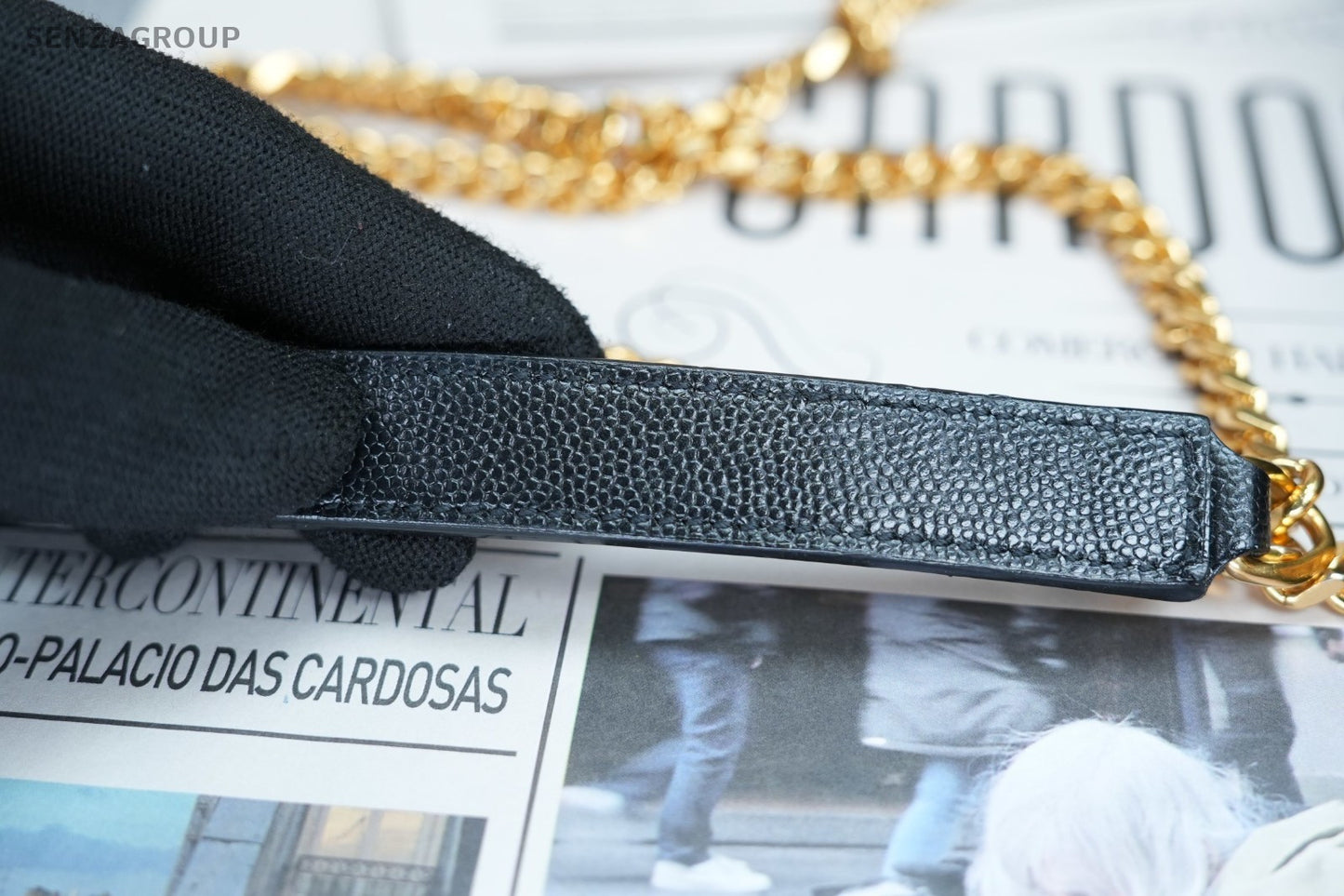 YSL Saint Laurent Envelope MM Caviar Leather V-pattern Shoulder Bag Women Black