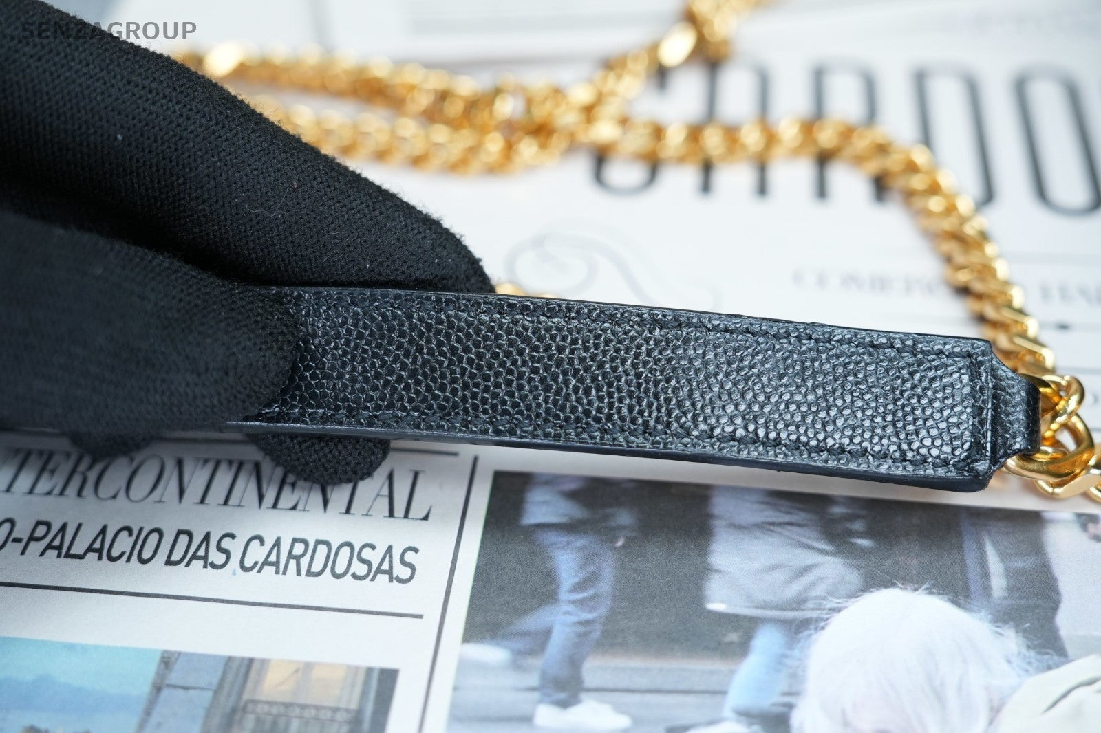 YSL Saint Laurent Envelope MM Caviar Leather V-pattern Shoulder Bag Women Black