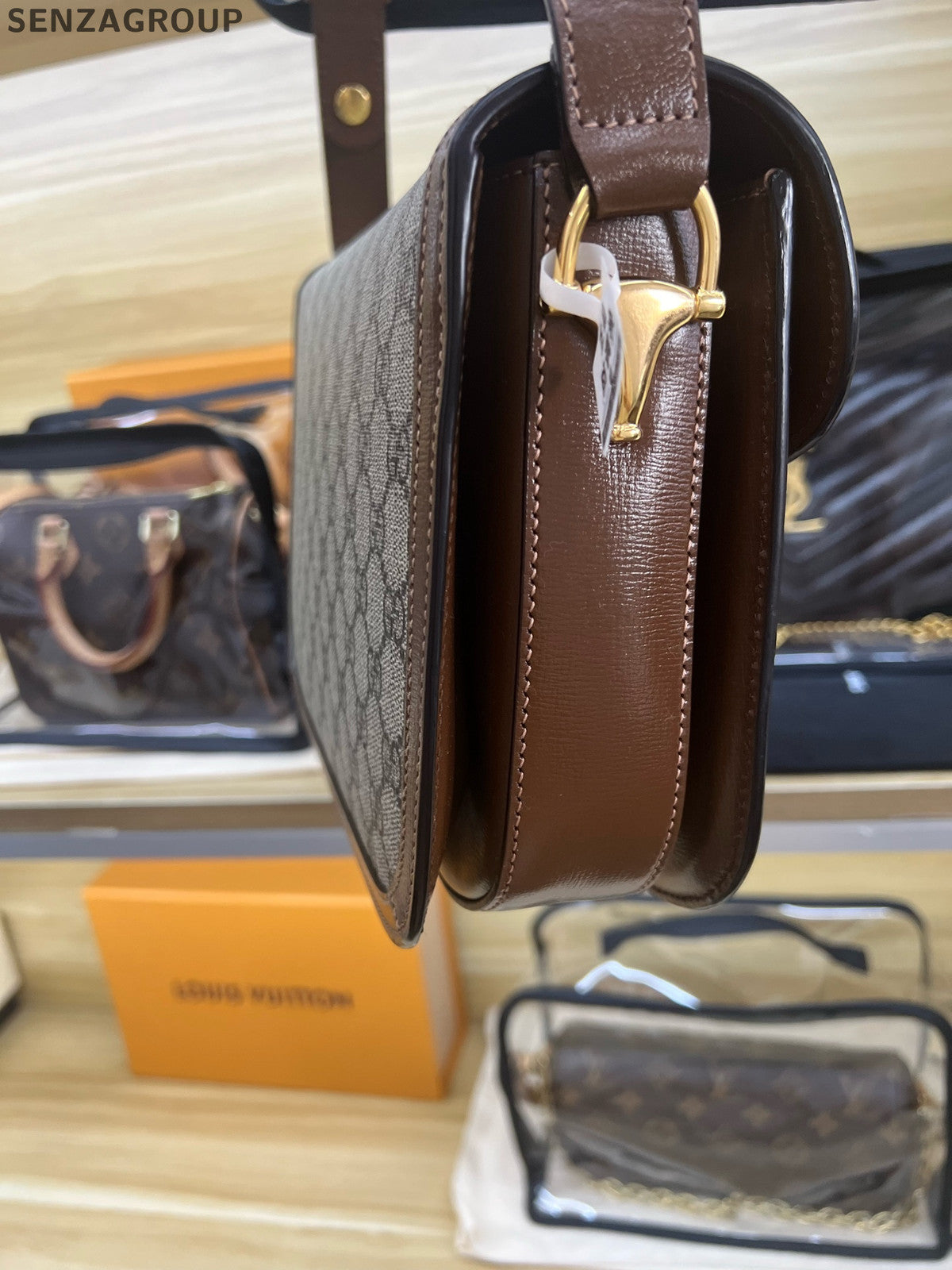 Gucci 1955 Medium GG Supreme Shoulder Bag Brown Gold Hardware Classic Women