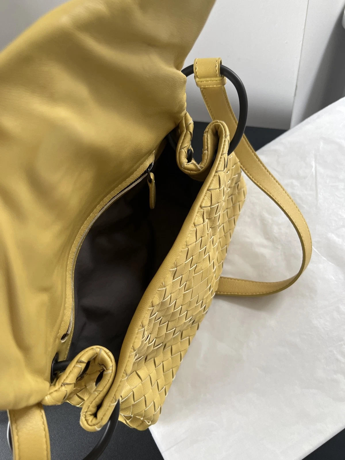 Bottega Veneta Cobbler PM Intrecciato Yellow Mustard Shoulder Bag Crossbody