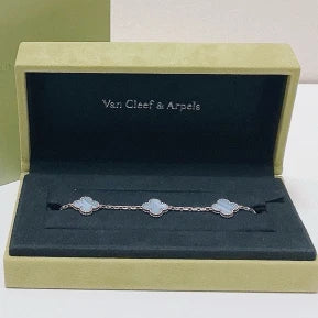 Van Cleef &amp; Arpels Vintage Alhambra 5 Motifs Bracelet 18K White Gold Chalcedony