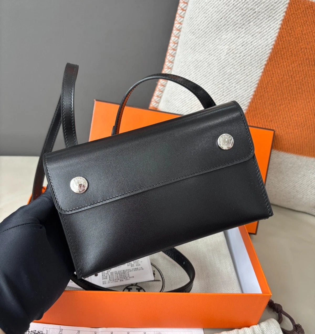 Hermes Snap Wallet Box Shoulder Bag Crossbody Bag Black Women Classic