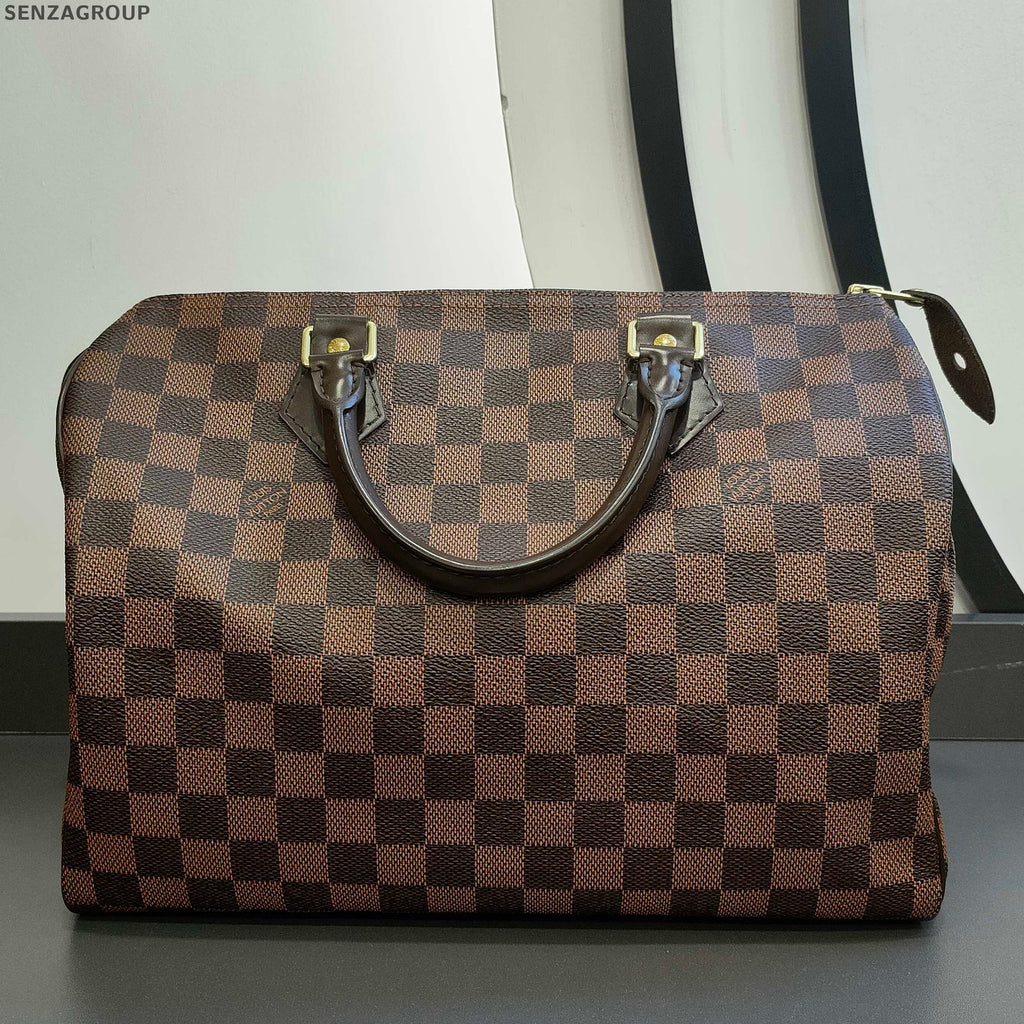 Louis Vuitton Speedy 30 Damier Ebene Shoulder Bag Brown Gold Hardware