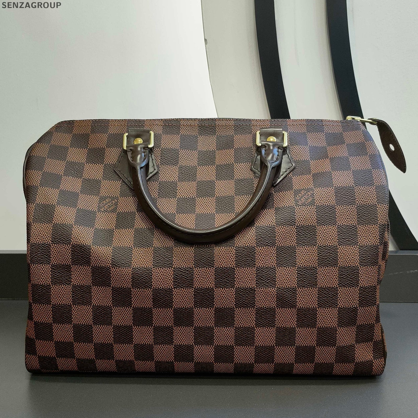 Louis Vuitton Speedy 30 Damier Ebene Shoulder Bag Brown Gold Hardware