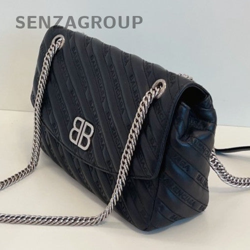 Balenciaga Lock Round Chain Shoulder Bag Black Silver Used Women Classic