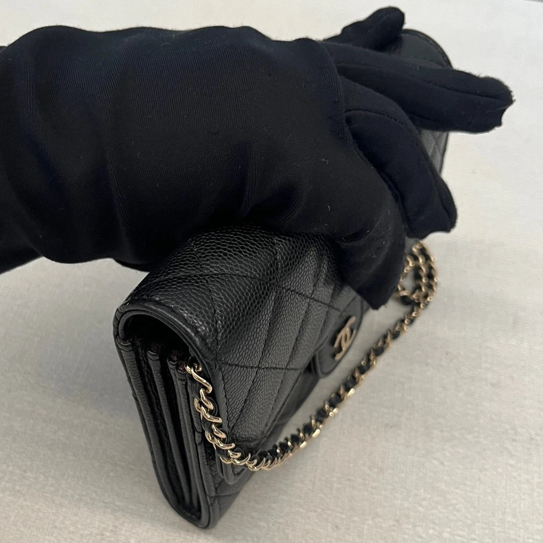 Chanel Classic Flap Calfskin Diamond Gold Chain Black Shoulder Bag Crossbody