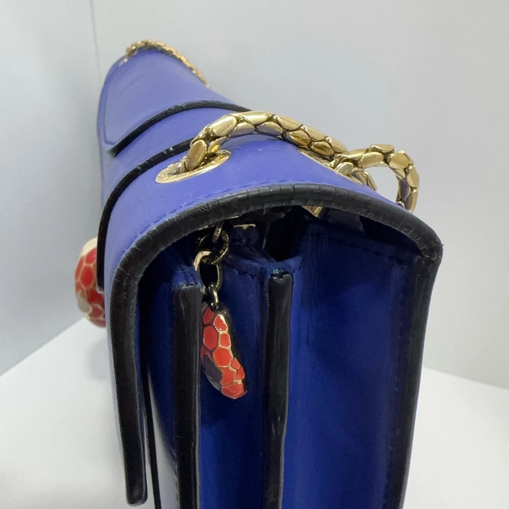 Bvlgari Enamel Snake Head Blue Leather Shoulder Crossbody Bag For Women