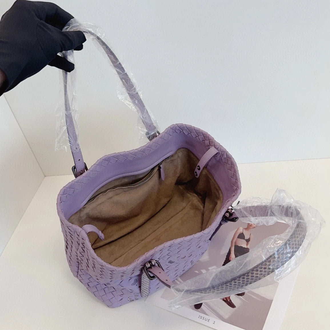 Bottega Veneta Intrecciato Tote Top Handle Shoulder Bag Purple Women Classic