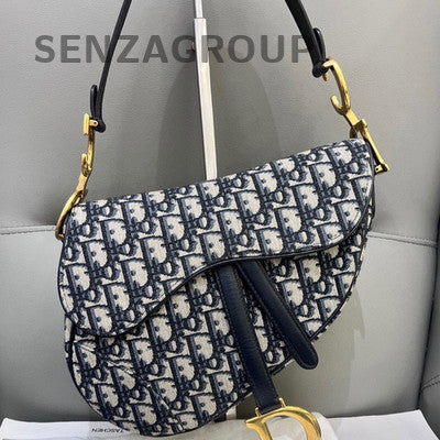 Dior Saddle Bag Medium Monogram Black Gold Shoulder Crossbody Bag