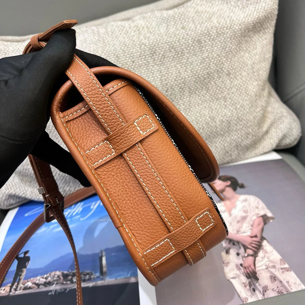 Goyard Belvedere Canvas PM Shoulder Crossbody Black Brown Silver Excellent