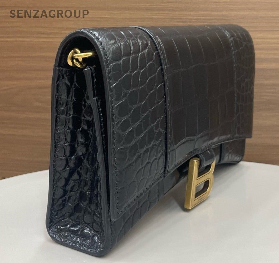 Balenciaga WOC Chain Shoulder Bag Crossbody Black Gold Women Classic Fashion
