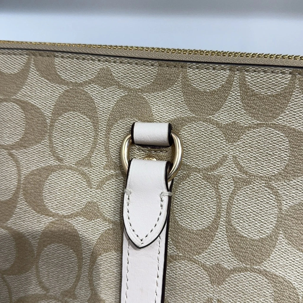 Coach Beige Canvas Monogram Tote Shoulder Handbag For Women
