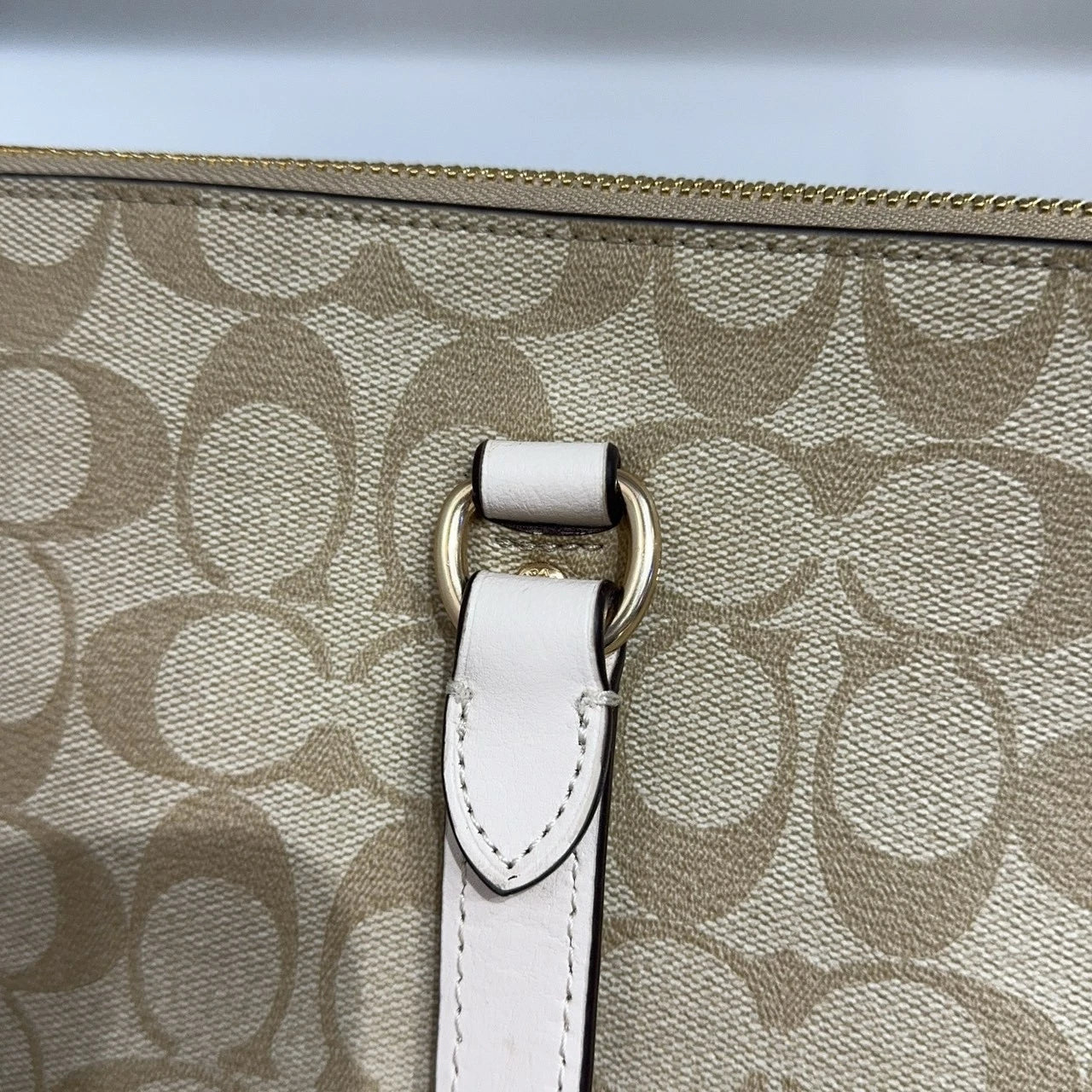 Coach Beige Canvas Monogram Tote Shoulder Handbag For Women
