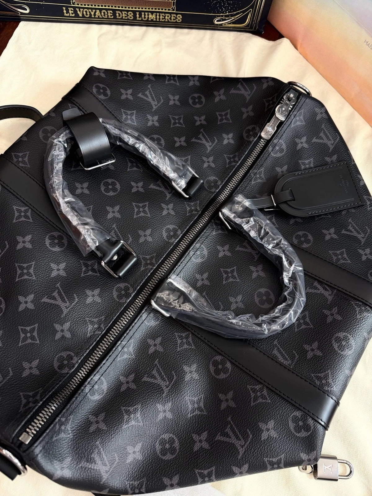 Excellent Louis Vuitton Keepall45 Black Monogram Canvas Handbag Shoulder Bag SHW