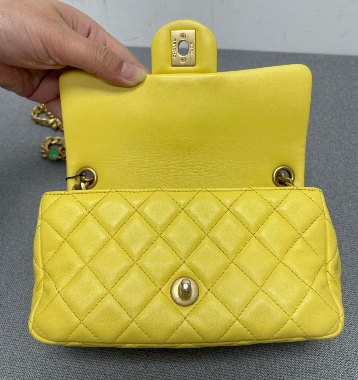 Chanel Classic Flap Mini Chain Shoulder Bag Yellow Gold Diamond Women Fashion