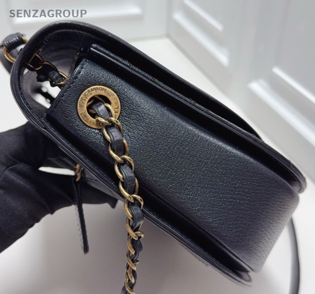 Chanel Cuba 2Way Calfskin Crossbody Shoulder Bag Black Gold Women Classic